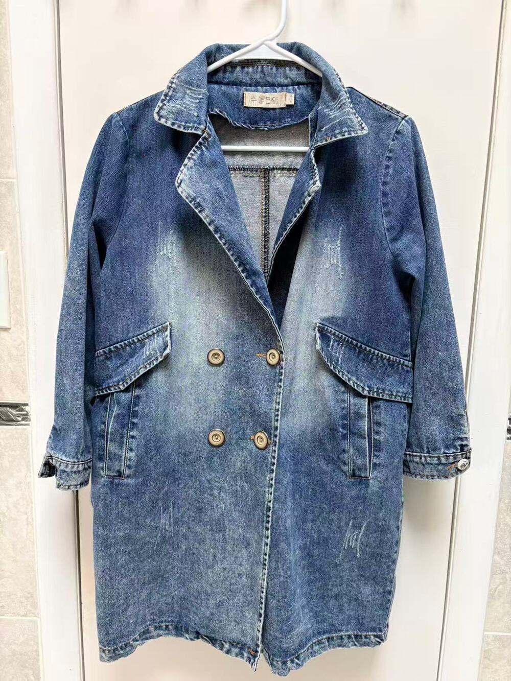Korean Brand Blue Denim Trench Coat Small S Good Condition Cotton Jacket